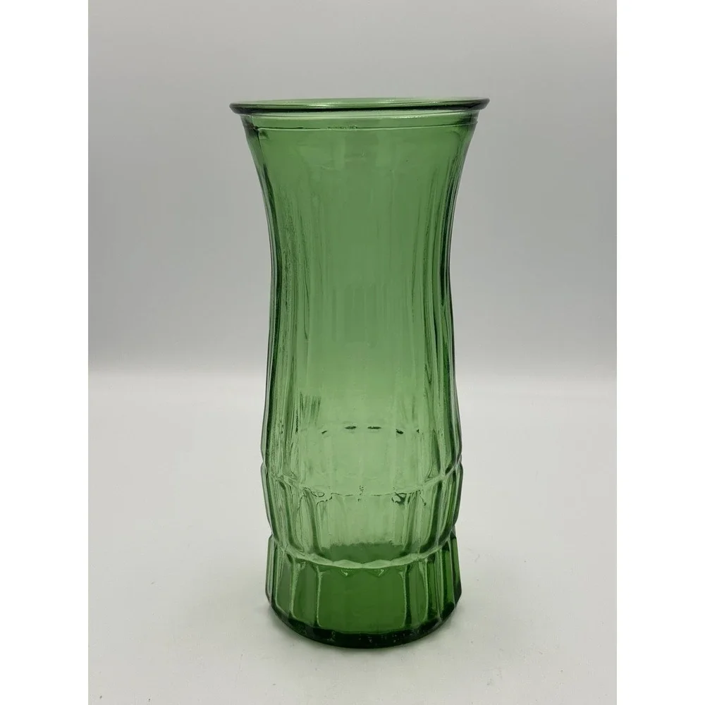 Vintage E.O. Brody Cleveland Co. Green Ribbed Glass Flower Vase Made in USA